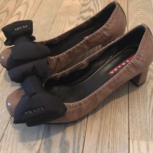 Prada patent leather block heel pump